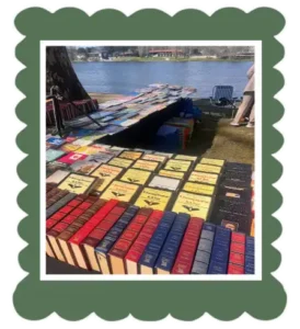Vintage books display on a flea market