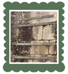 Placas en las paredes del casillo de San Joao indicando la altura de  el agua en las inundacioones del rio Lima en Ponte de Lima norte de Portugal